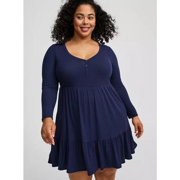 Torrid Mini Jersey Long Sleeve Blue V-Neck Shirtdress - Picture 11 of 11